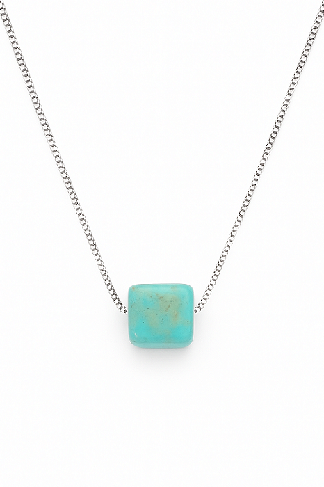Colar em Aço Inox Corrente Veneziana Pedra Natural HOWLITA TURQUESA 8x8 mm