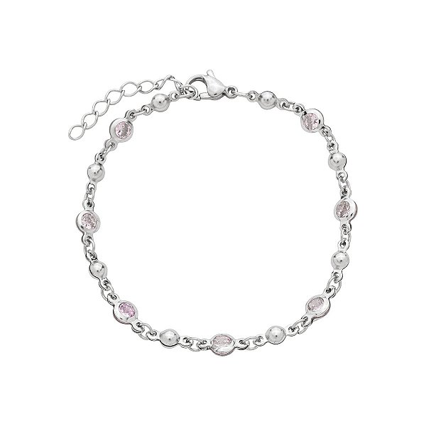 Pulseira Em Aço 7 zircônias e separadores