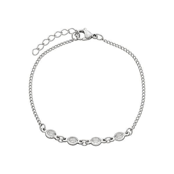 Pulseira Em Aço 4 zircônias e corrente Grume 1x1 2mm