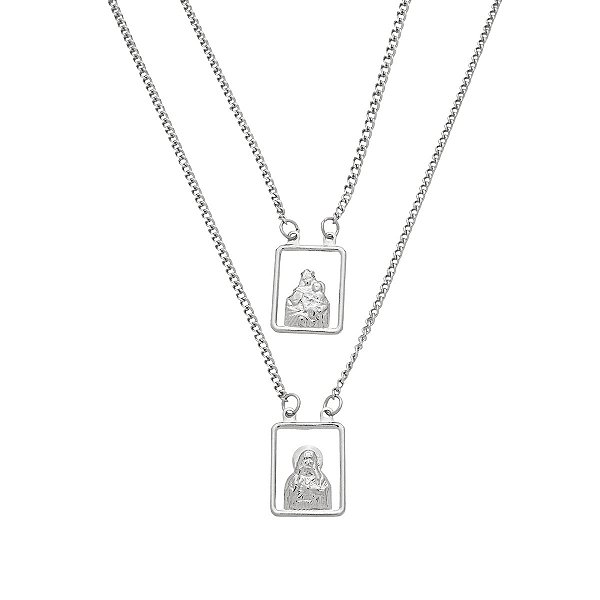 Escapulario em Aço Inox 316L Nossa Senhora e sagado coração Vazado