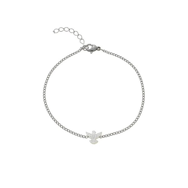 Pulseira em Aço Inox 316L Pingente Espirito Santo Madre Pérola