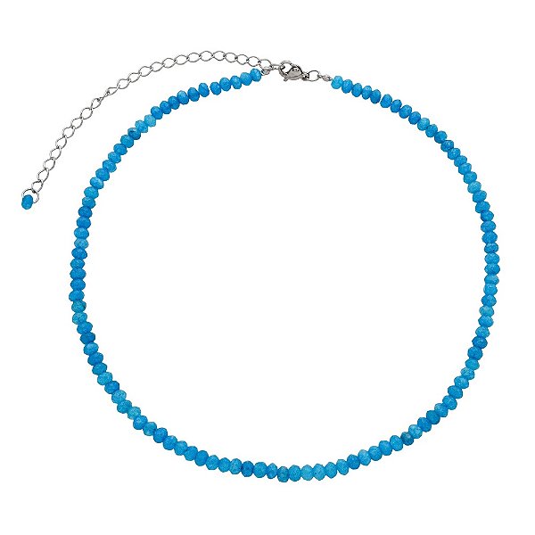 Colar Chocker Pedra Natural Jade Azul Celeste 2x4mm Com 45cm
