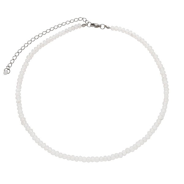 Colar Chocker Pedra Natural Jade Branco 2x4mm Com 45cm