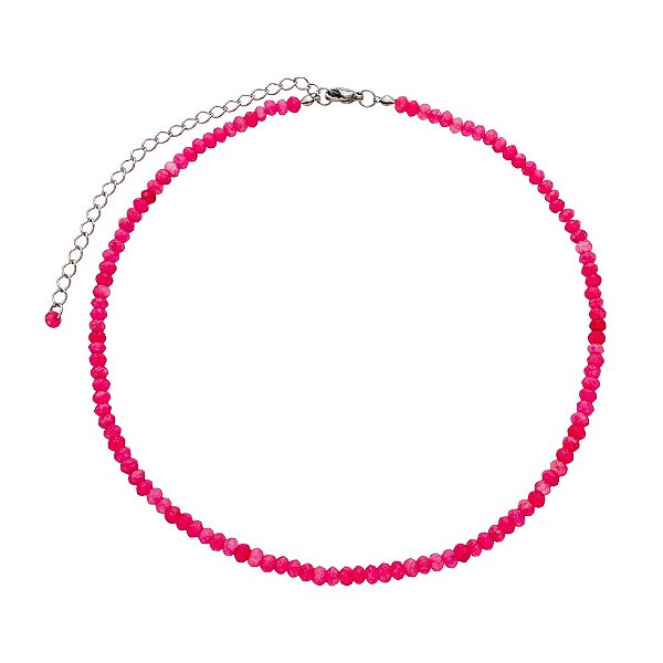 Colar Chocker Pedra Natural Jade Pink 2x4mm Com 45cm