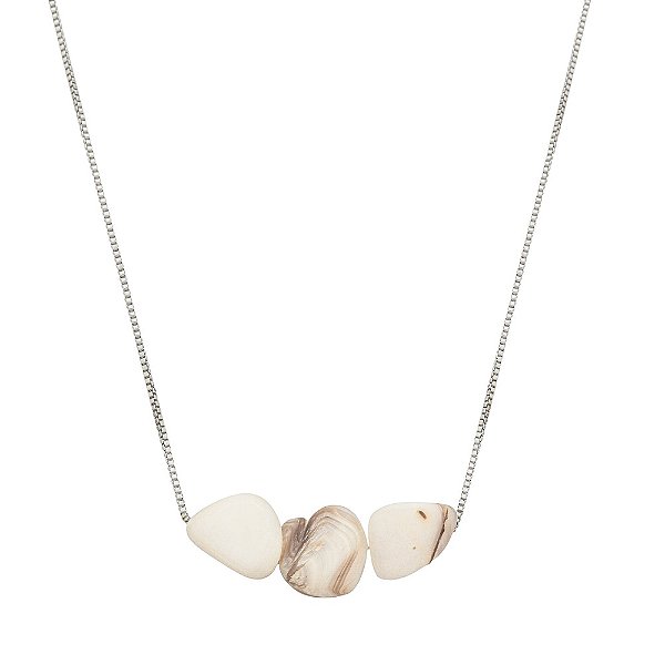 Colar Pedra Madre Perola Irregular Pedra Natural Corrente Veneziana 1mm Aço Inox