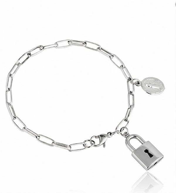 Pulseira Masculina Consagração em Aço Inox 316L com Pingente Cadeado