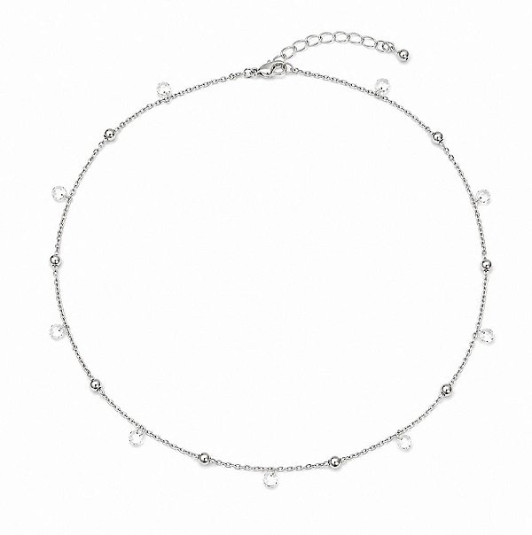 Chocker Corrente bolinha Aço e zircônia Crystal 4mm