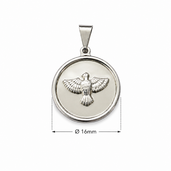 Pingente Espirito Santo Medalha Aço Inox 16mm