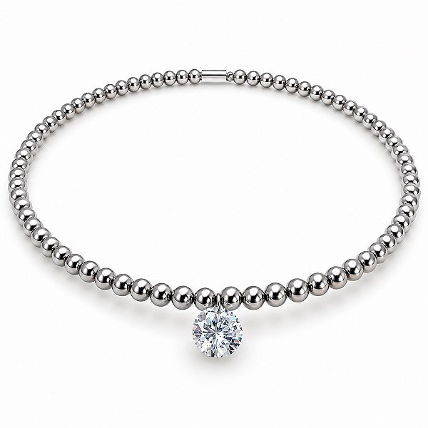 Chocker Bolinhas em Aço Inox 6mm Fio Rígido 45cm Com Pedra ZIrcônia 12mm AAAAA