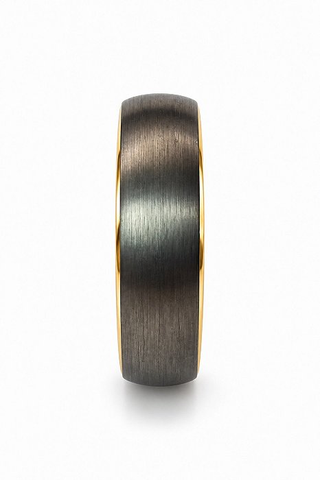 Anel Em Tungstêniol Linha Men 6mm Grafite Com Centrol Banho Rose
