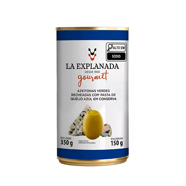 Azeitona Verde Recheada com Pasta de Queijo Azul em Conserva 350g