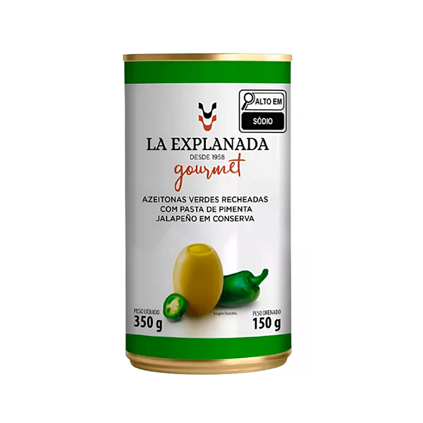Azeitona Verde Recheada com Pasta de Pimenta Jalapeno em Conserva 350g