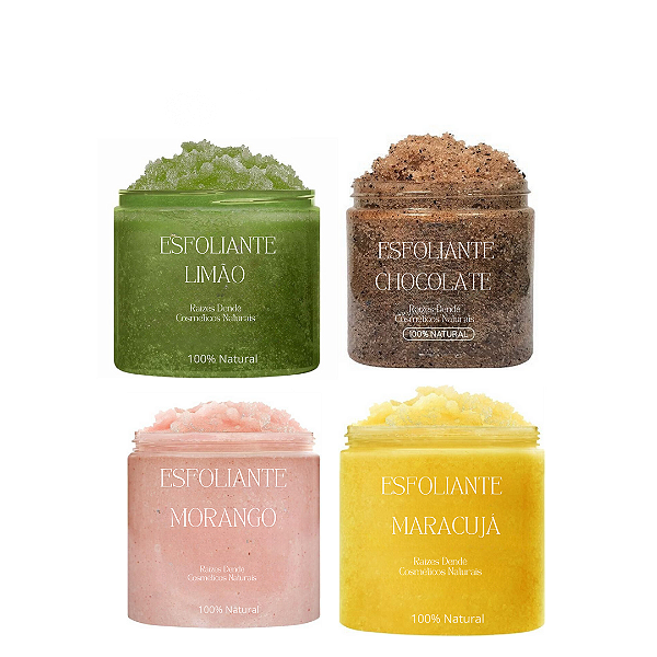 Kit 04 Esfoliantes Orgânicos Veganos / Morango 🍓 Maracujá 🍊 Limão 🍋  Chocolate