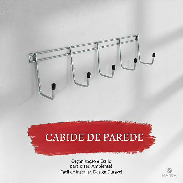 Cabide Parede Metal Com 5 Ganchos