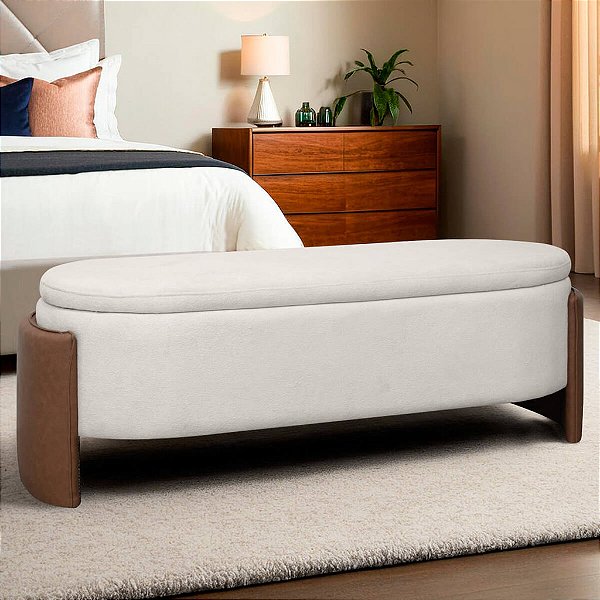 Recamier Baú 140cm tecido Boucle Plus off White