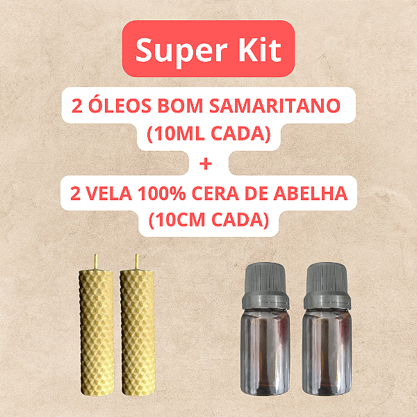 2 OLEOS BOM SAMARITANO  10ml + 2 VELA 100% CERA DE ABELHA 10CM