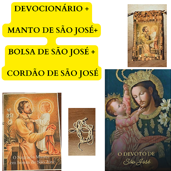 KIT DEVOÇÃO A SÃO JOSÉ - MANTO + BOLSINHA + CORDÃO+ DEVOCIONÁRIO com frete grátis