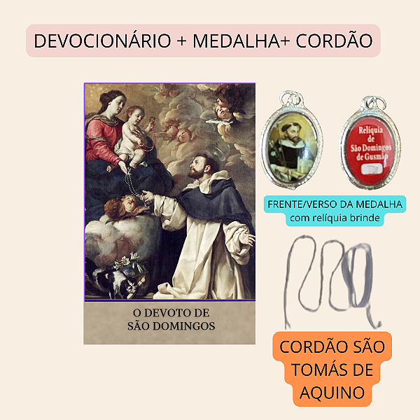 SUPER KIT DOMINICANO- DEVOCIONÁRIO + MEDALHA DE SÃO DOMINGOS (relíquia brinde) + CORDÃO DE SÃO TOMAS