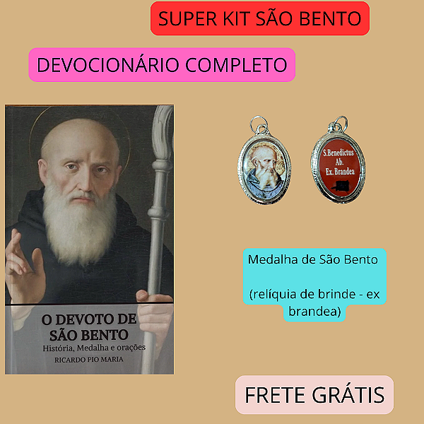 KIT SÃO BENTO- DEVOCIONÁRIO + MEDALHA DE SÃO BENTO (reliquia brinde ex brandea)