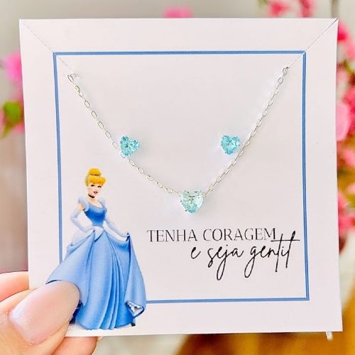 ✨ Conjunto Infantil Cinderela – Coração Encantado Banhado na Prata 925 ✨