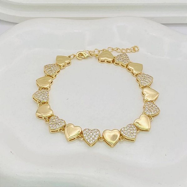 Pulseira Corações Cravejados na Zircônia