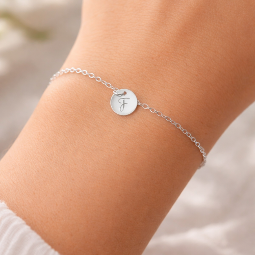 Pulseira Inicial Letra F Personalizada Banhada a Prata 925