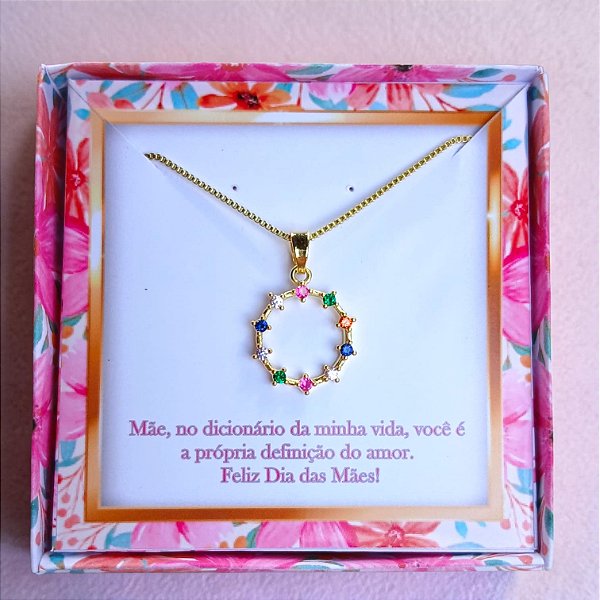 Colar Banhado A Ouro 18k Círculo Com Zircônias Coloridas