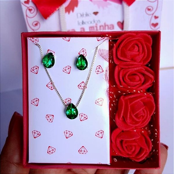 Conjunto Gota Verde – Colar e Brincos | Presente dia dos Namorados