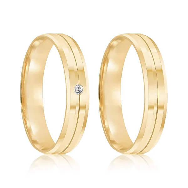 Par de alianças Amélia 5mm de casamento ouro 18k