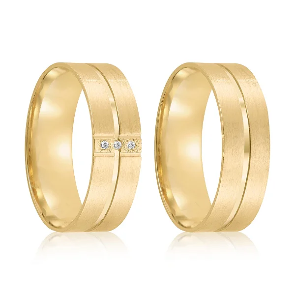 Par de alianças casamento Tunis 6mm de ouro 18k  - Anel solitário Brinde