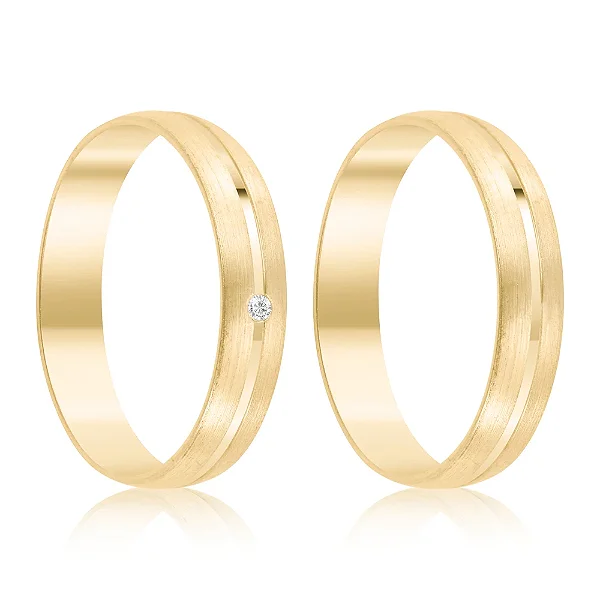 Par de alianças casamento Calypso 4mm de ouro 18k  - Anel solitário Brinde