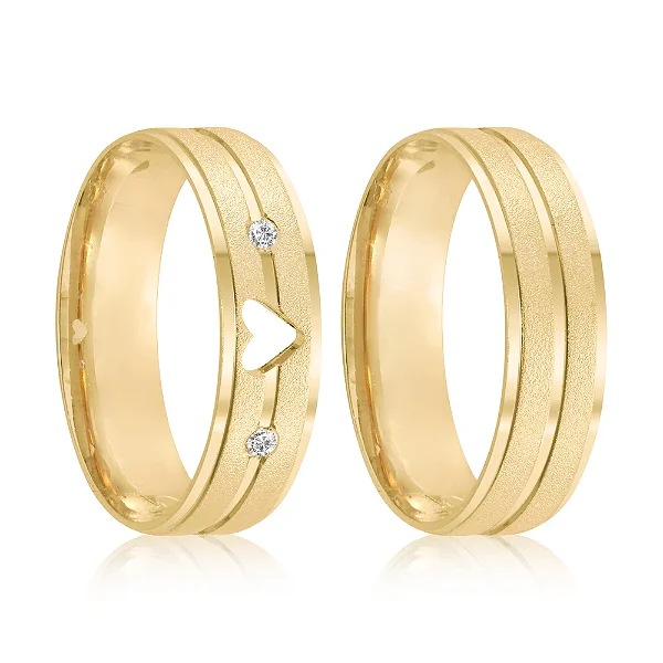 Par de alianças Heart 6mm de casamento ouro 18k