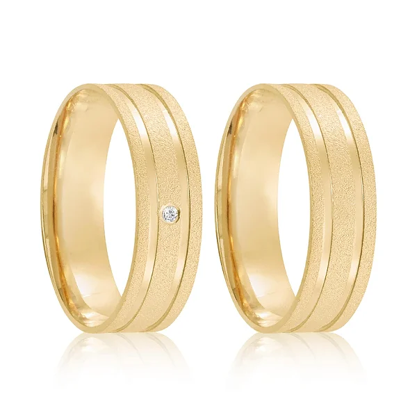 Par de alianças casamento Viena 6mm de ouro 18k  - Anel solitário Brinde