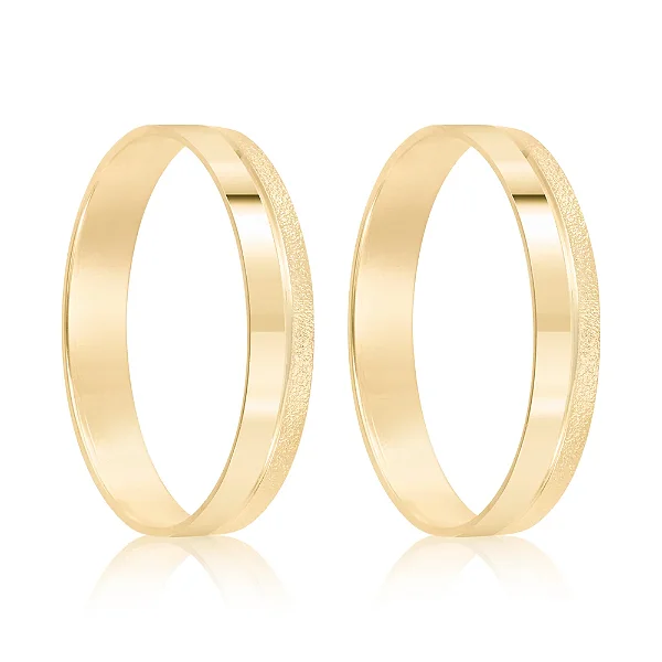 Par de alianças casamento Princess 4mm de ouro 18k  - Anel solitário Brinde