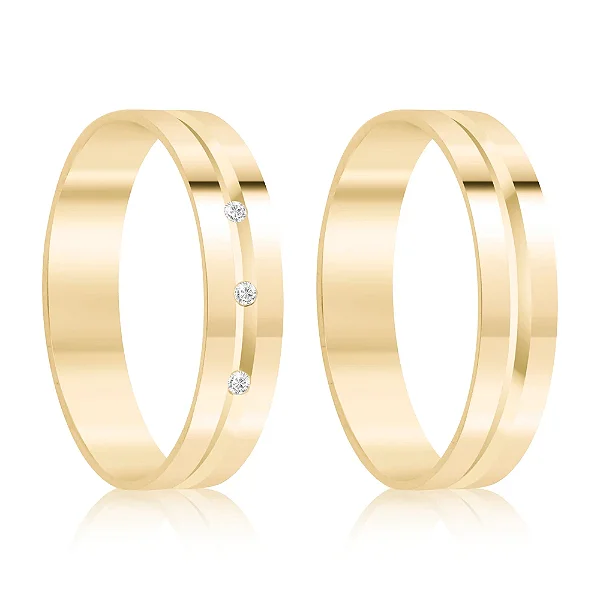 Par de alianças Bagdá 5mm de casamento ouro 18k