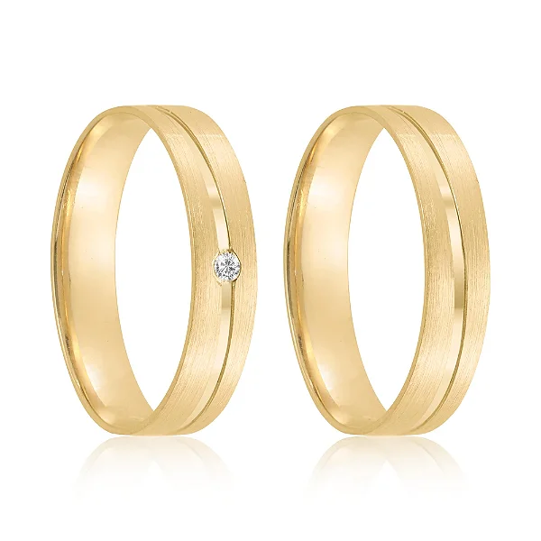 Par de alianças casamento Rini 4mm de ouro 18k  - Anel solitário Brinde
