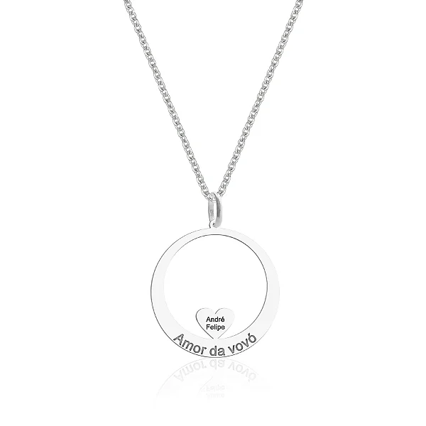 Colar feminino com 1 Coração com Nome Personalizado - PRATA 925