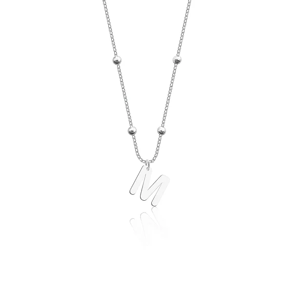 Colar Bolinha Personalizado com Letra Pendurada Personalizado - PRATA 925