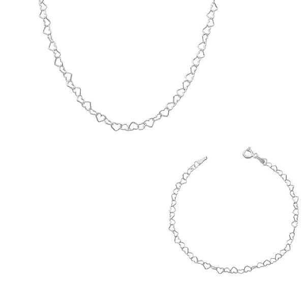 Kit  feminino Choker colar e pulseira Coração - PRATA 950