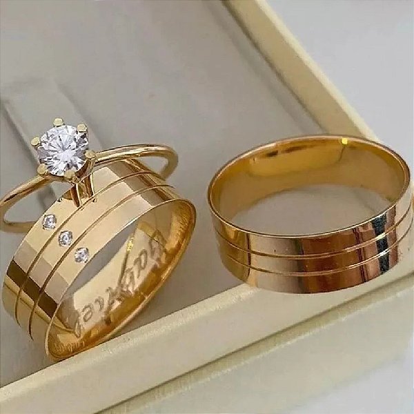 Par de alianças casamento Bellatrix 8mm de moeda antiga - Anel solitário Brinde