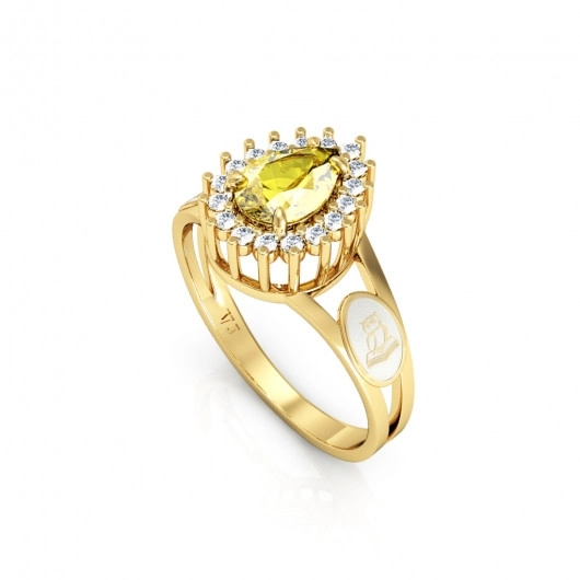 Anel Formatura feminino Aro Duplo Gota Grande - Ouro 18K