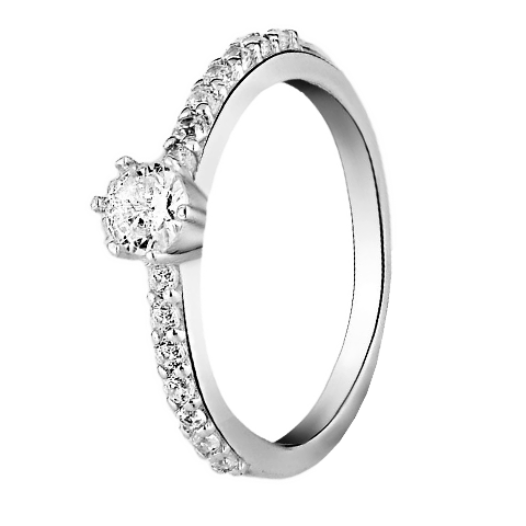 Anel solitário cravejado prata 925