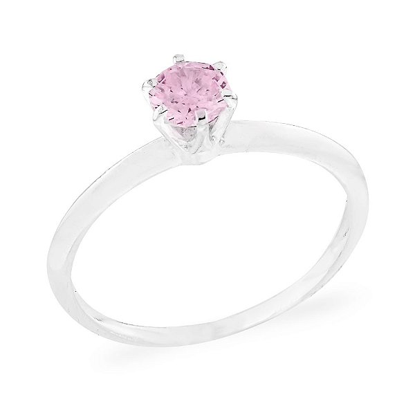 Anel solitário Classic com pedra rosa - PRATA 925