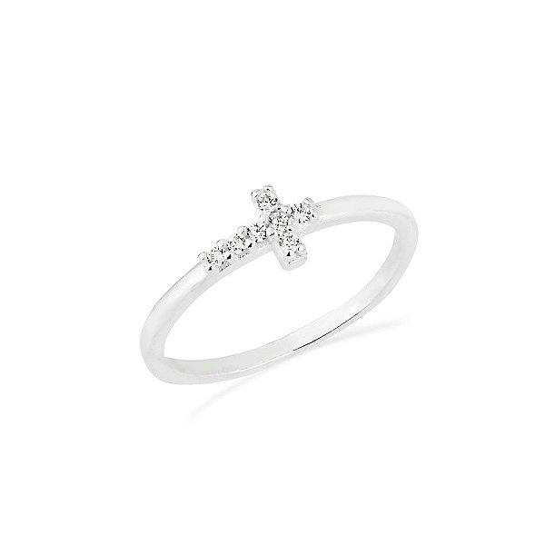 Anel feminino com cruz cravejada - PRATA 925
