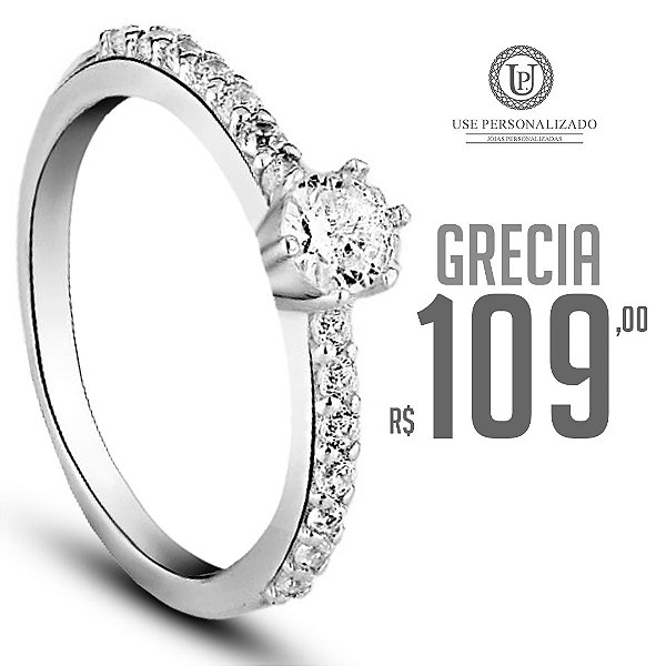 Anel Solitário cravejado Grécia - PRATA 925