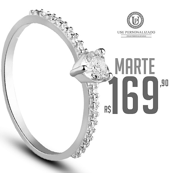 Anel Solitário cravejado Marte - PRATA 925