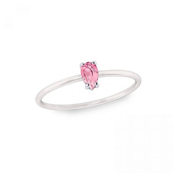 Anel de prata feminino pedra gota rosa - PRATA 925