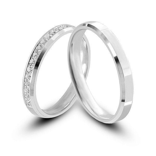 Par de alianças  Astrid 3mm de Namoro + Anel Solitário em Prata 950