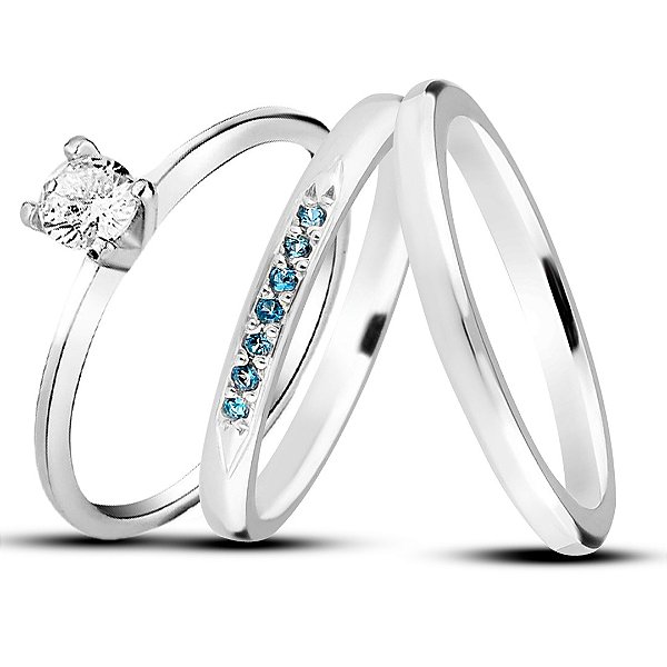 Par de alianças Mora 2mm Azul bebe de namoro + anel solitário Classic prata 950