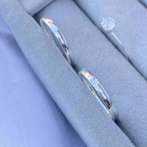 Par de alianças Lola 3mm de namoro + anel solitário Classic prata 950